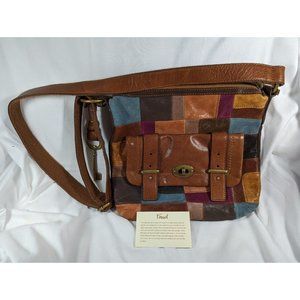 Fossil Key Long Live Vtg 1954 Leather Patchwork Multicolor Crossbody Purse  bag